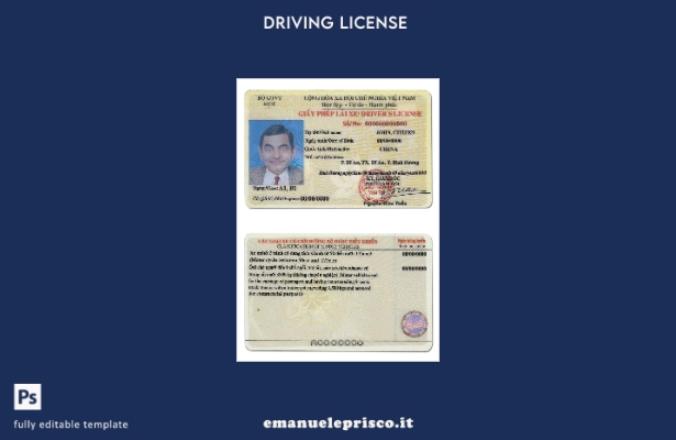 verified style modello di patente di guida vietnamita in stile verificato template